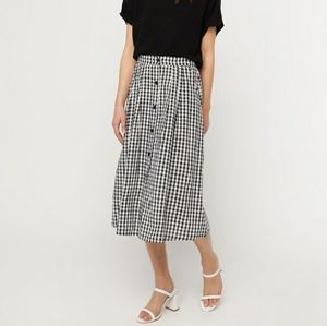 Oak + Fort Plaid Button Down Midi Skirt One Size